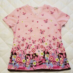 Small Scrub Top- Butterfly Pattern w/side pockets